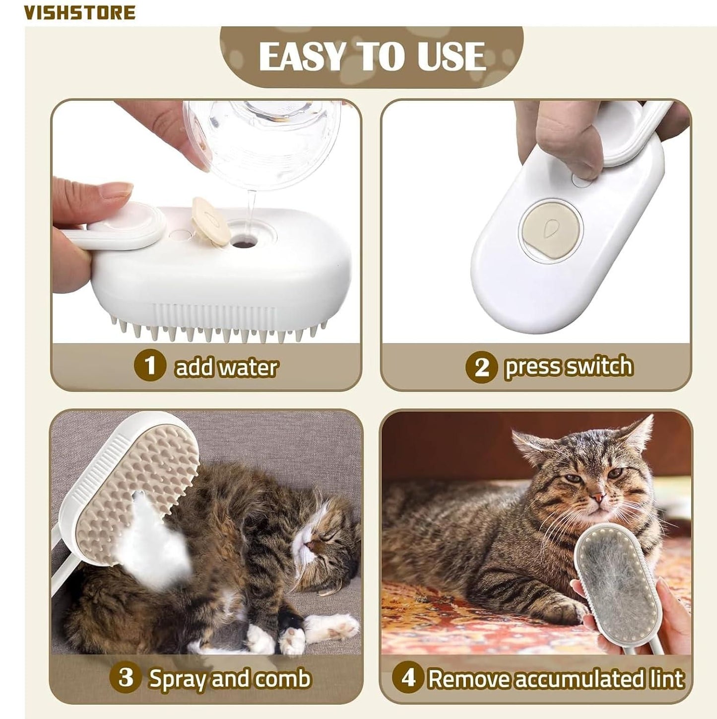 PuffBrush™ Pet Steam Brush – Comb, Massage & Bathe in One Go