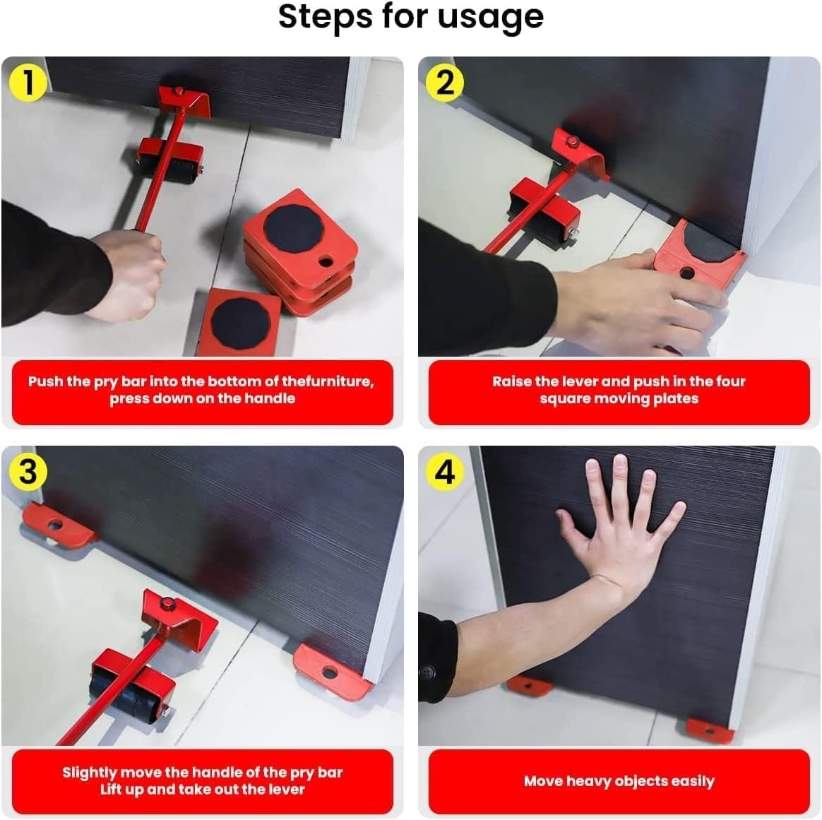 Furniture Lifting Moving Wheel - Heavy Duty Pads Easy and Safe Moving Slider Tools for Shifting Washing Machines, Fridge, Sofa and Wardrobes | Max Load 150KG/331LBS (Only Wheel Pad, Pack of 4)