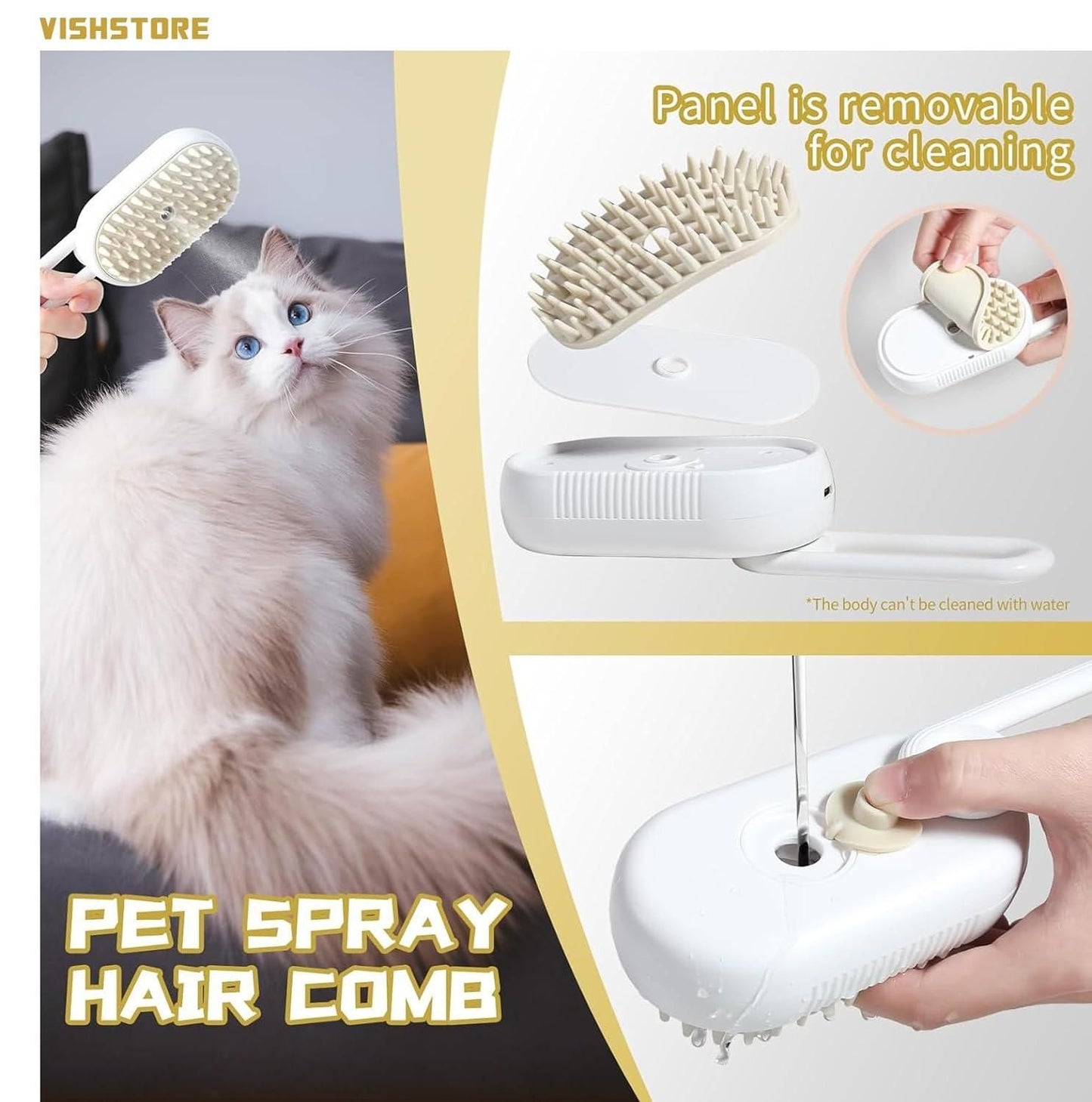 PuffBrush™ Pet Steam Brush – Comb, Massage & Bathe in One Go